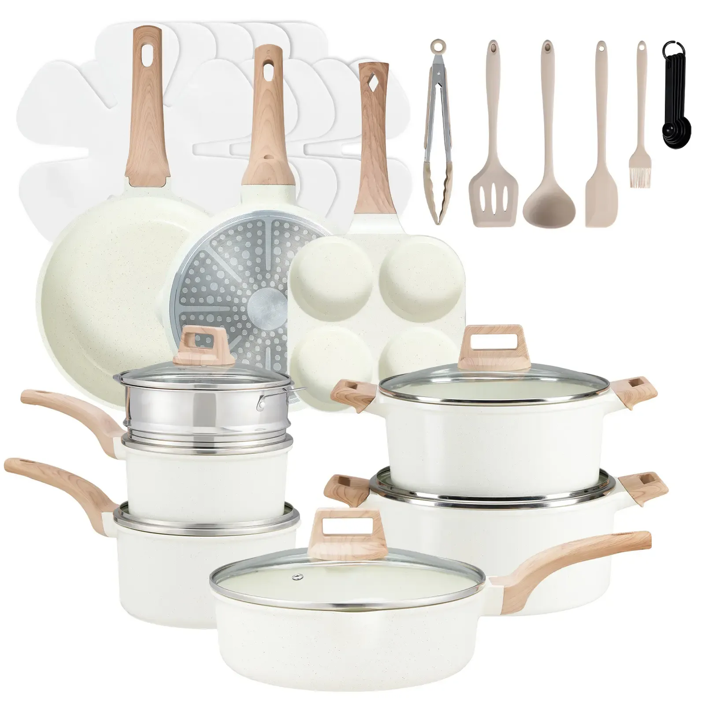 25-Piece Non-Stick Ceramic Granite Cookware Set with Stay-Cool Handles, Induction Compatible Pots and Pans Set for Healthy Cooking