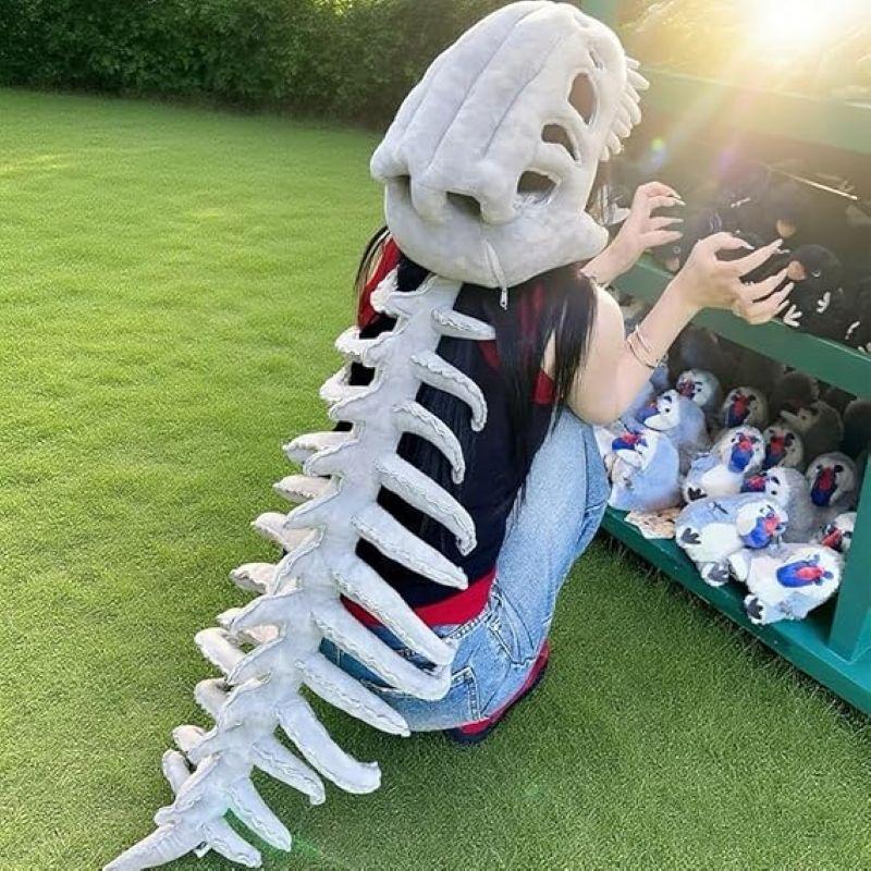 Dinosaur Skeleton Headgear Pillow, 4 Color Options Available, Unisex Cushion, Perfect for Halloween Party Cosplay and Sofa Lounging