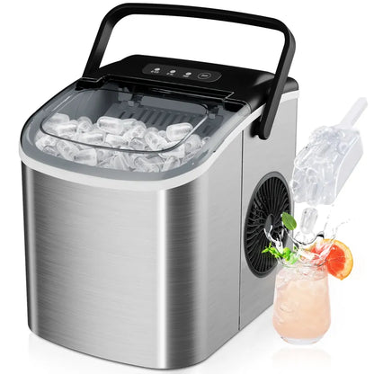 Lce Maker Countertop with Handle, 26lbs in 24Hrs, 9 Ice Cubes Ready in 6 Mins, Auto-Cleaning Portable Ice Maker with Basket and Scoop, for Home/Kitchen/Camping/RV. (2026 New Silver) Utensils