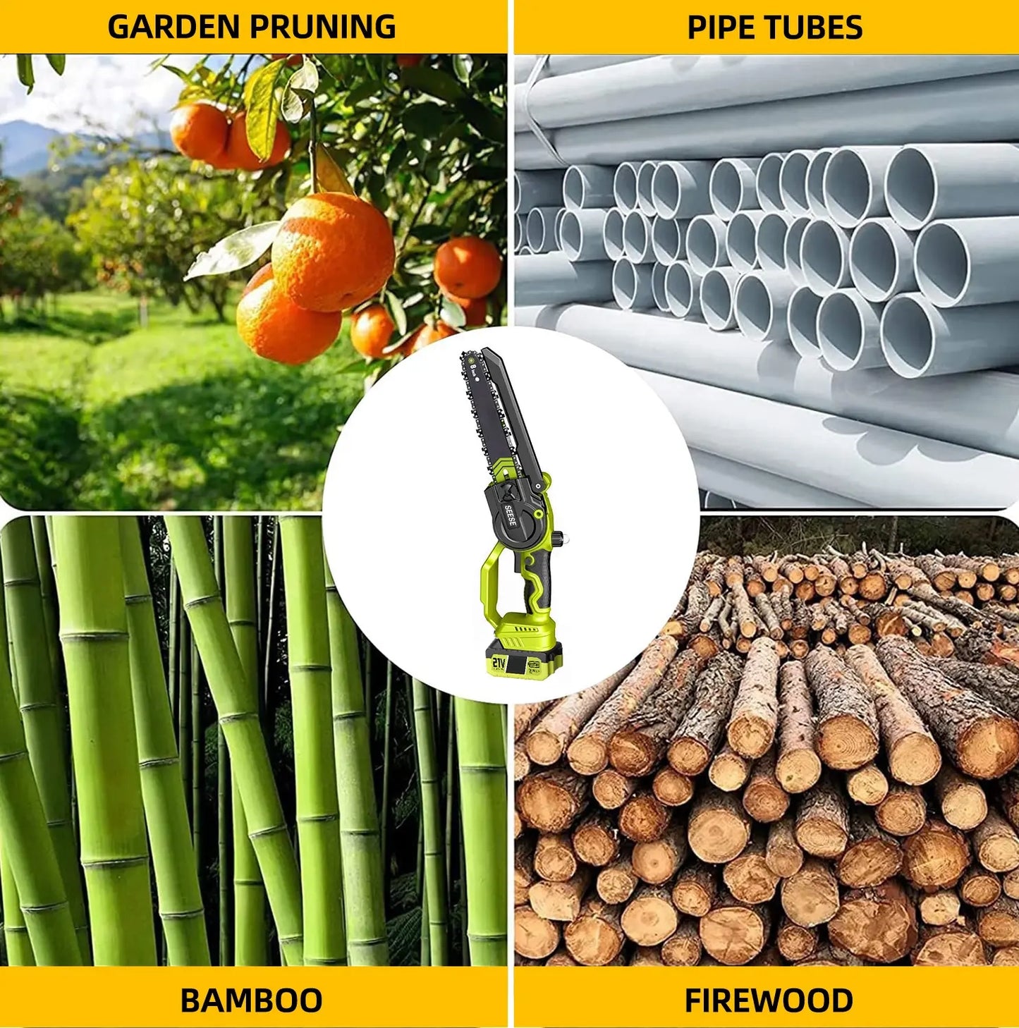 2 in 1 Mini Chainsaw with 21V Batteries & Telescopic Saw