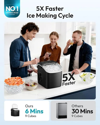 Lce Maker Countertop with Handle, 26lbs in 24Hrs, 9 Ice Cubes Ready in 6 Mins, Auto-Cleaning Portable Ice Maker with Basket and Scoop, for Home/Kitchen/Camping/RV. (2026 New Silver) Utensils