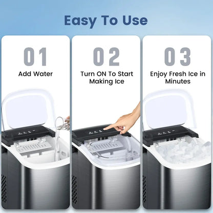 Lce Maker Countertop with Handle, 26lbs in 24Hrs, 9 Ice Cubes Ready in 6 Mins, Auto-Cleaning Portable Ice Maker with Basket and Scoop, for Home/Kitchen/Camping/RV. (2026 New Silver) Utensils