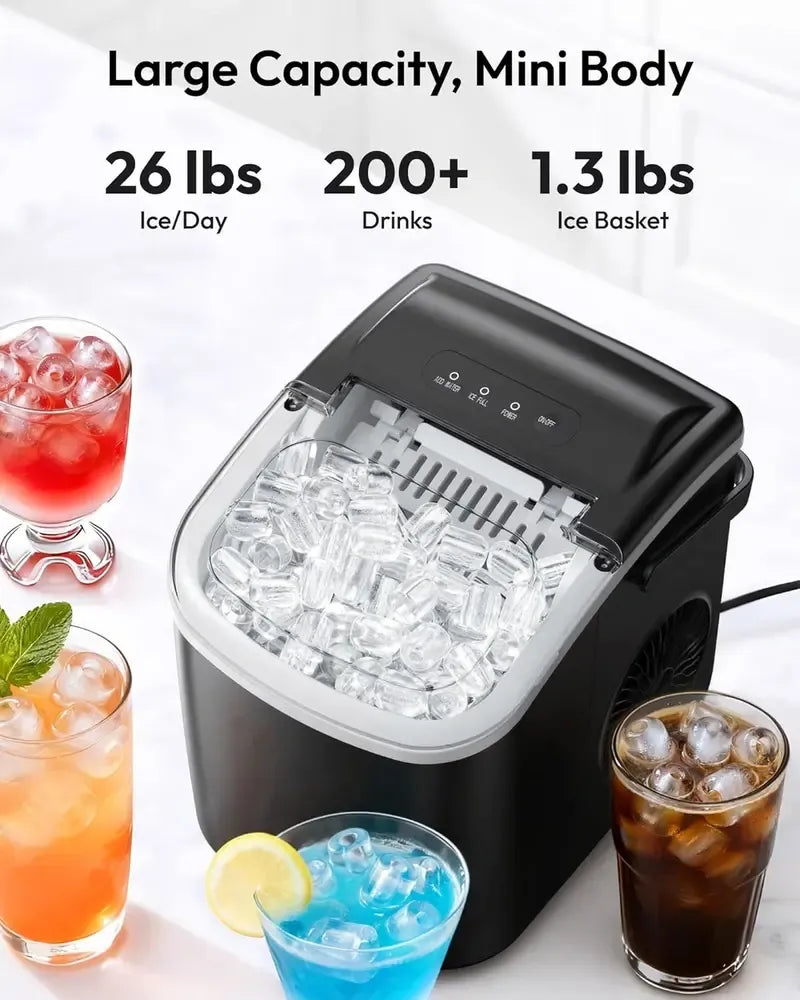 Lce Maker Countertop with Handle, 26lbs in 24Hrs, 9 Ice Cubes Ready in 6 Mins, Auto-Cleaning Portable Ice Maker with Basket and Scoop, for Home/Kitchen/Camping/RV. (2026 New Silver) Utensils