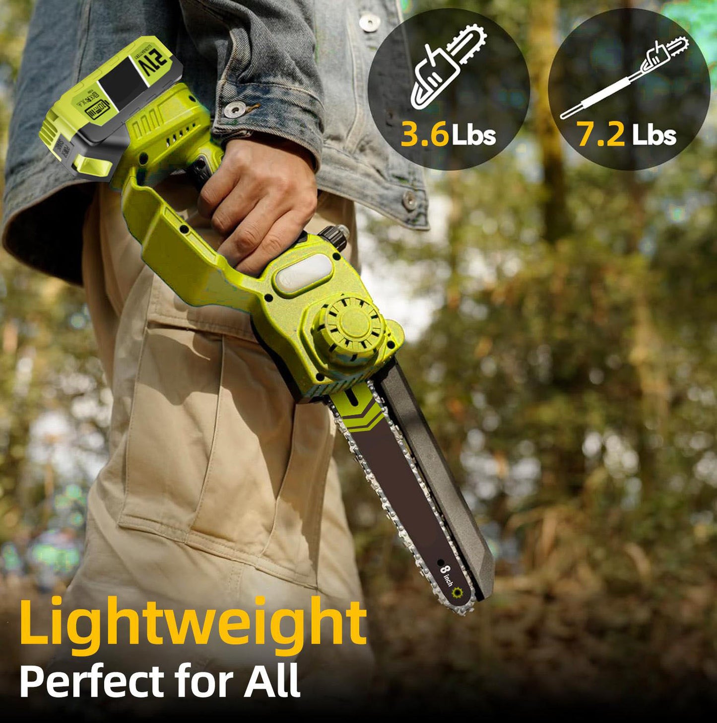 2 in 1 Mini Chainsaw with 21V Batteries & Telescopic Saw
