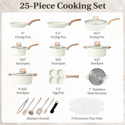 25-Piece Non-Stick Ceramic Granite Cookware Set with Stay-Cool Handles, Induction Compatible Pots and Pans Set for Healthy Cooking