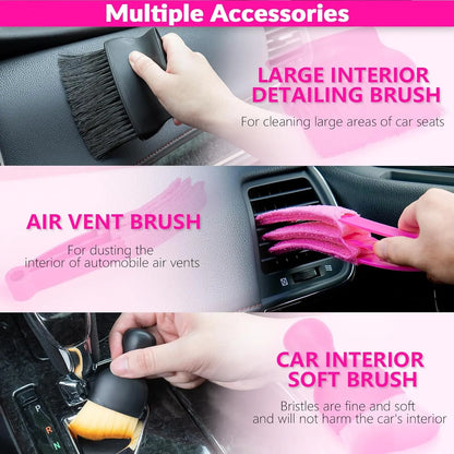 Thinklearn Car Detailing Kit with 8000Pa High Power Vacuum Cleaner, 7 Detailing Brushes, Microfiber Towels, and Storage Bag for Interior Car Cleaning, Interior Detailing Set, Detailing Products