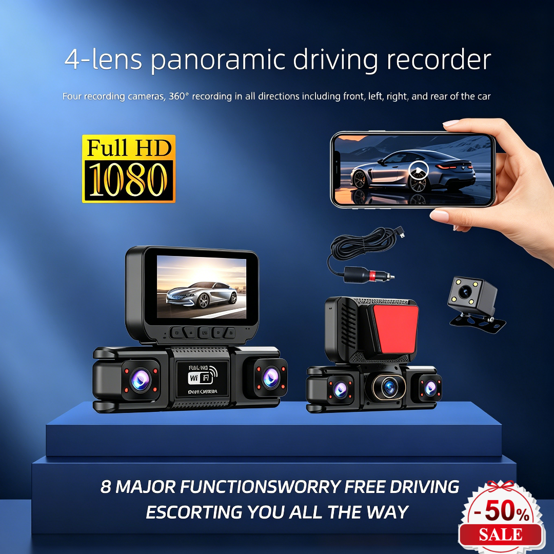 🔥 -50 % jusqu'à épuisement des stocks ! 🚗 Dashcam Full HD 1080p avec 4 caméras et Wi-Fi