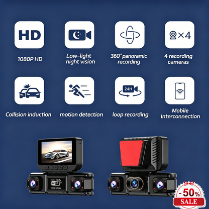 🔥 -50 % jusqu'à épuisement des stocks ! 🚗 Dashcam Full HD 1080p avec 4 caméras et Wi-Fi