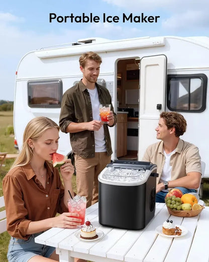 Lce Maker Countertop with Handle, 26lbs in 24Hrs, 9 Ice Cubes Ready in 6 Mins, Auto-Cleaning Portable Ice Maker with Basket and Scoop, for Home/Kitchen/Camping/RV. (2026 New Silver) Utensils