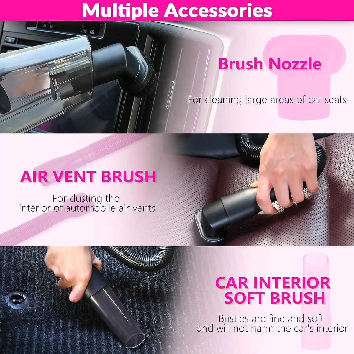 Thinklearn Car Detailing Kit with 8000Pa High Power Vacuum Cleaner, 7 Detailing Brushes, Microfiber Towels, and Storage Bag for Interior Car Cleaning, Interior Detailing Set, Detailing Products