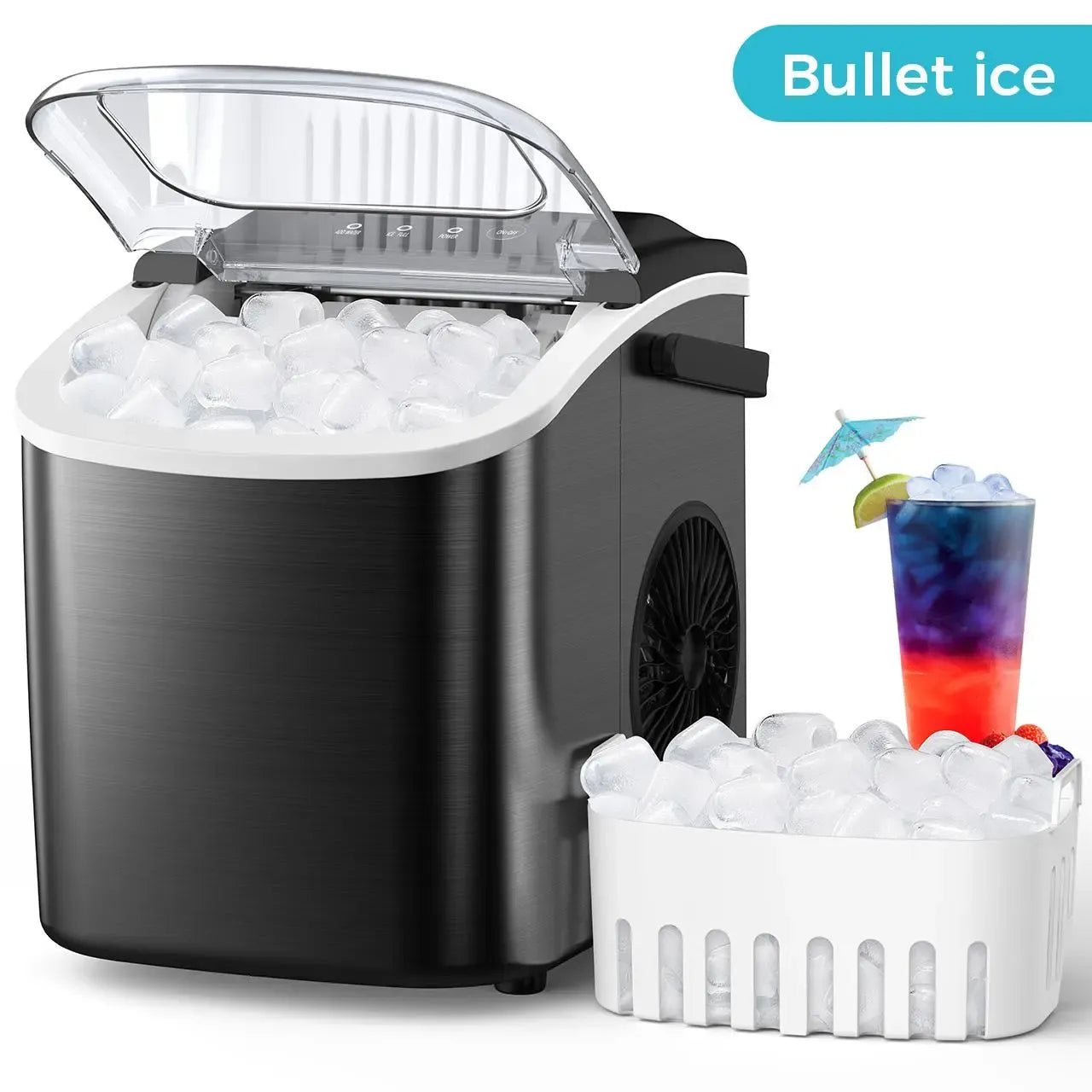 Lce Maker Countertop with Handle, 26lbs in 24Hrs, 9 Ice Cubes Ready in 6 Mins, Auto-Cleaning Portable Ice Maker with Basket and Scoop, for Home/Kitchen/Camping/RV. (2026 New Silver) Utensils
