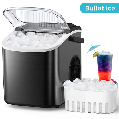 Lce Maker Countertop with Handle, 26lbs in 24Hrs, 9 Ice Cubes Ready in 6 Mins, Auto-Cleaning Portable Ice Maker with Basket and Scoop, for Home/Kitchen/Camping/RV. (2026 New Silver) Utensils
