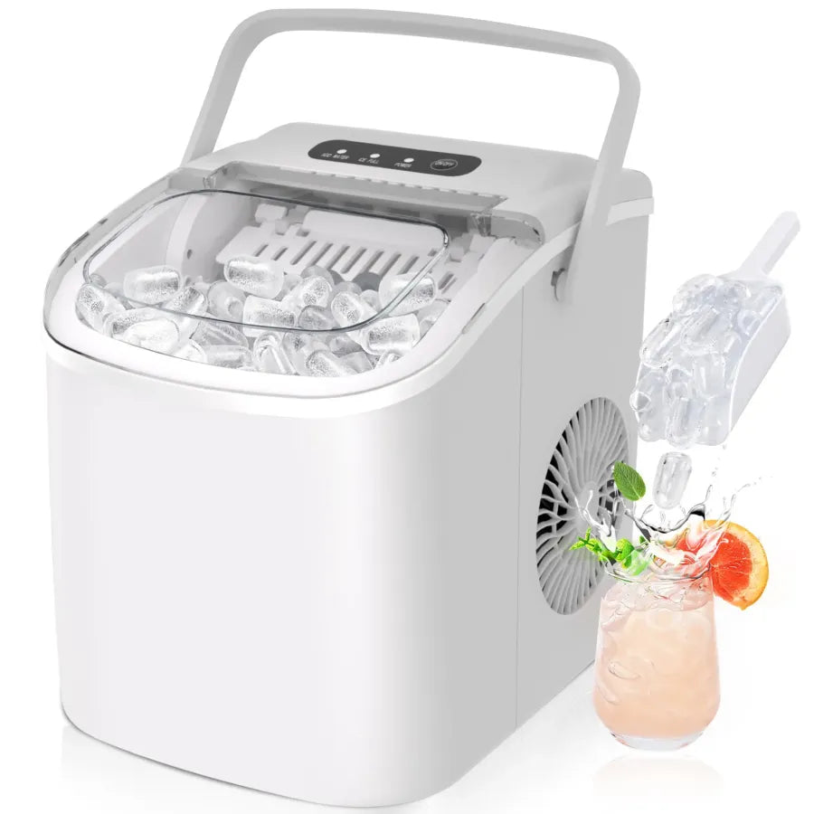 Lce Maker Countertop with Handle, 26lbs in 24Hrs, 9 Ice Cubes Ready in 6 Mins, Auto-Cleaning Portable Ice Maker with Basket and Scoop, for Home/Kitchen/Camping/RV. (2026 New Silver) Utensils