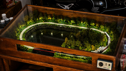 Luxury Glass-Top Miniature Railway Table with Moving Train