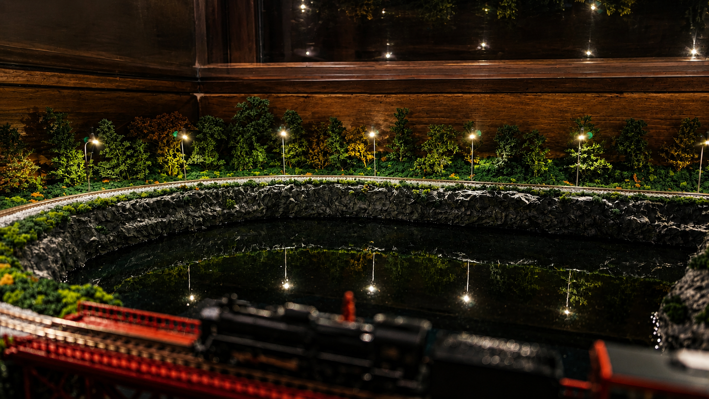 Luxury Glass-Top Miniature Railway Table with Moving Train