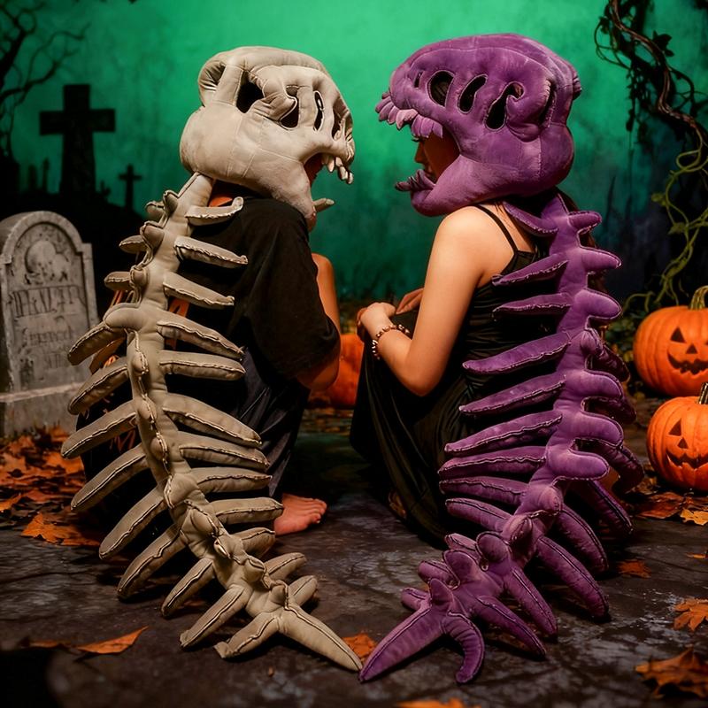 Dinosaur Skeleton Headgear Pillow, 4 Color Options Available, Unisex Cushion, Perfect for Halloween Party Cosplay and Sofa Lounging