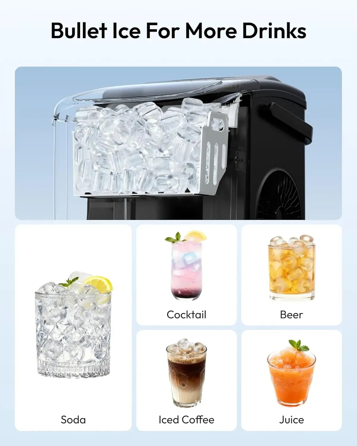 Lce Maker Countertop with Handle, 26lbs in 24Hrs, 9 Ice Cubes Ready in 6 Mins, Auto-Cleaning Portable Ice Maker with Basket and Scoop, for Home/Kitchen/Camping/RV. (2026 New Silver) Utensils