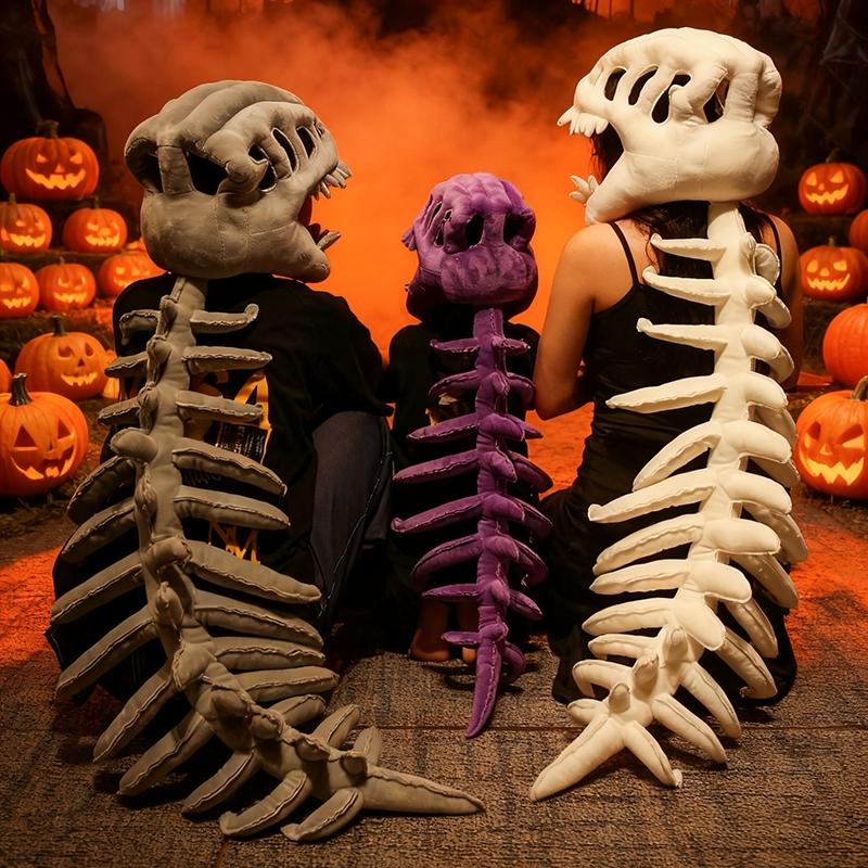 Dinosaur Skeleton Headgear Pillow, 4 Color Options Available, Unisex Cushion, Perfect for Halloween Party Cosplay and Sofa Lounging
