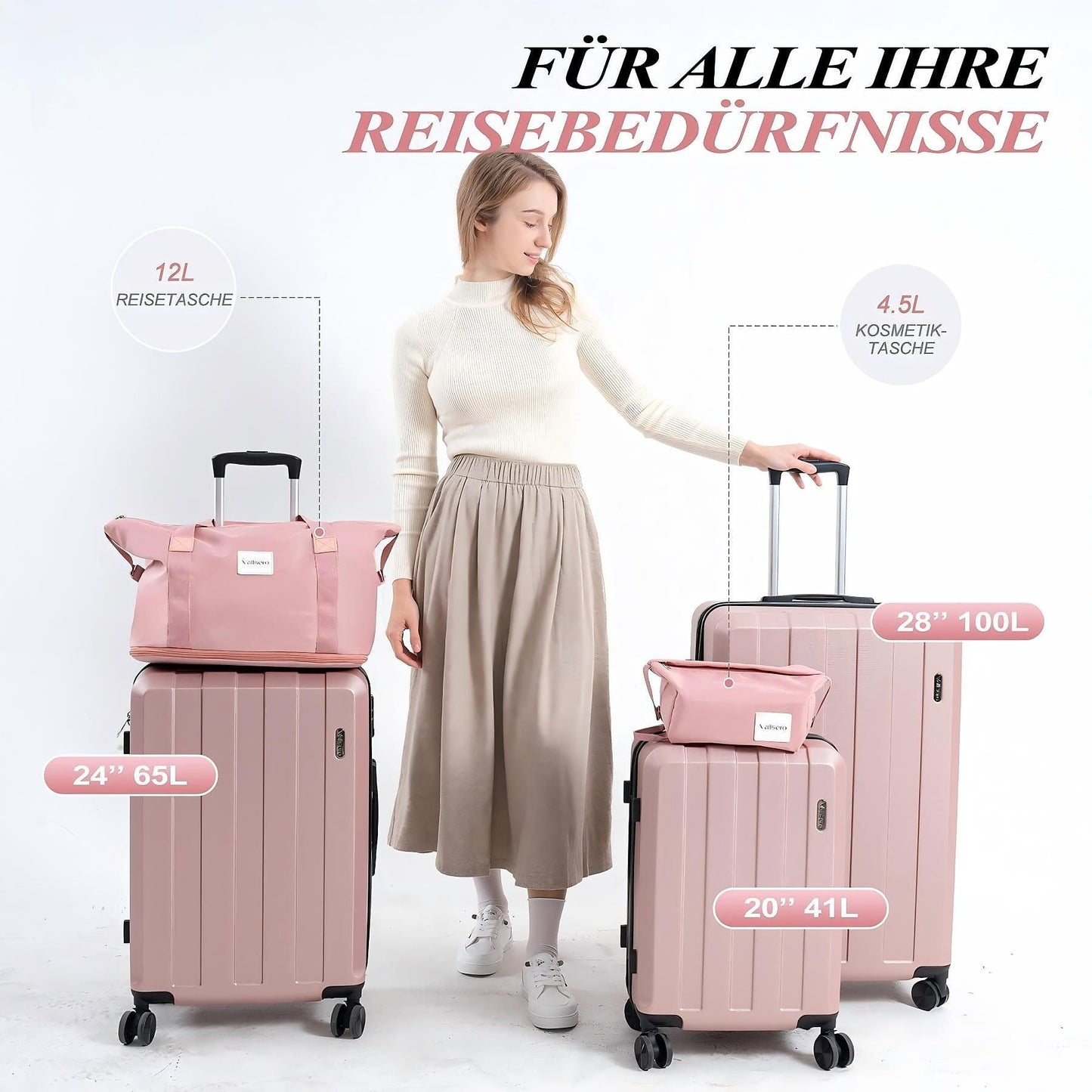 Koffer-Set (20", 24", 28") Trolley-Set 5-teilig Reiseset Rollenkoffer
