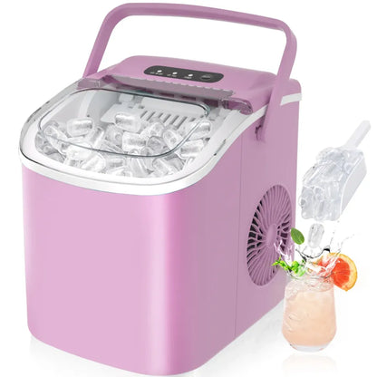 Lce Maker Countertop with Handle, 26lbs in 24Hrs, 9 Ice Cubes Ready in 6 Mins, Auto-Cleaning Portable Ice Maker with Basket and Scoop, for Home/Kitchen/Camping/RV. (2026 New Silver) Utensils