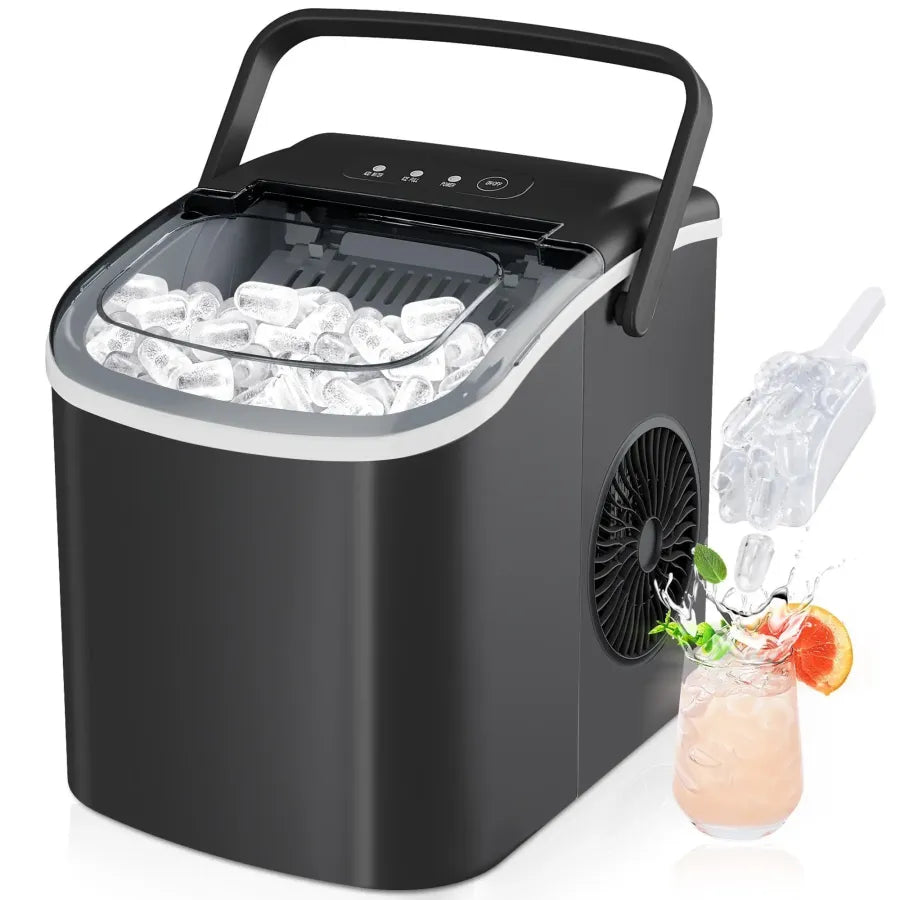 Lce Maker Countertop with Handle, 26lbs in 24Hrs, 9 Ice Cubes Ready in 6 Mins, Auto-Cleaning Portable Ice Maker with Basket and Scoop, for Home/Kitchen/Camping/RV. (2026 New Silver) Utensils